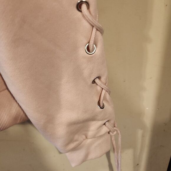 Luxe Pink Oversized Hoodie with Lace-Up Sleeves - Picture 3 of 6